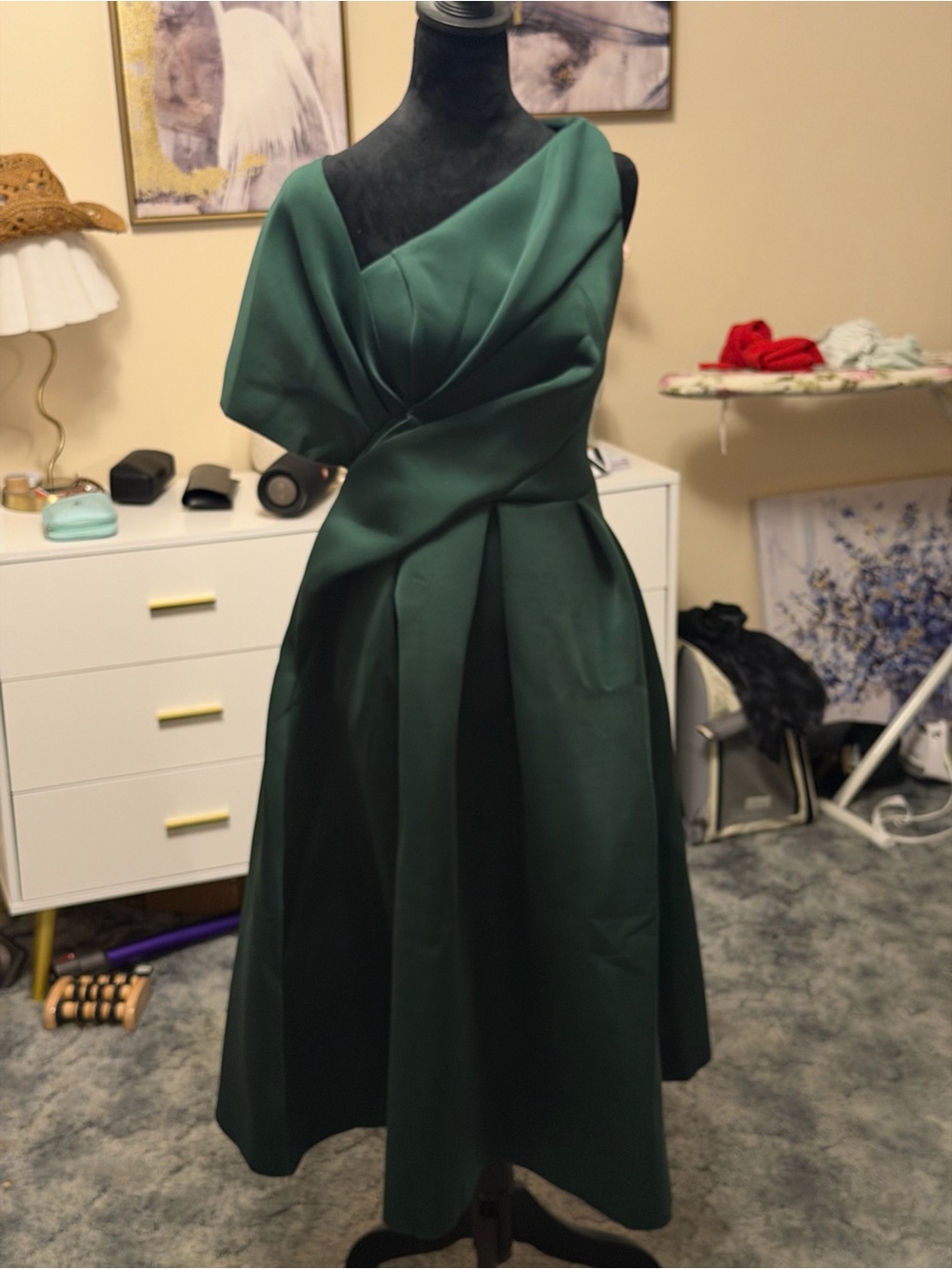 ASOS Emerald One-Shoulder Pleated A-Line Dress